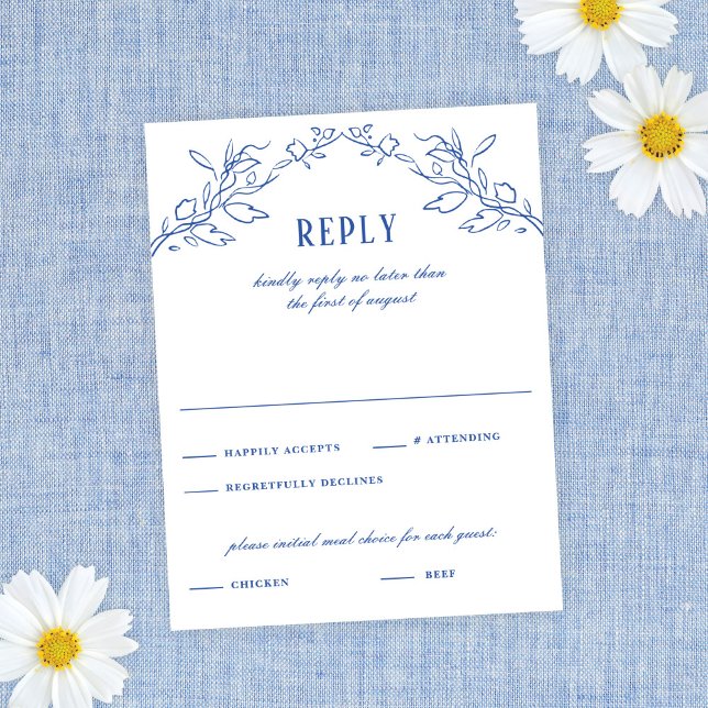 Vintager Blauer Rahmen Elegante Hochzeitsreaktion RSVP Karte (Von Creator hochgeladen)