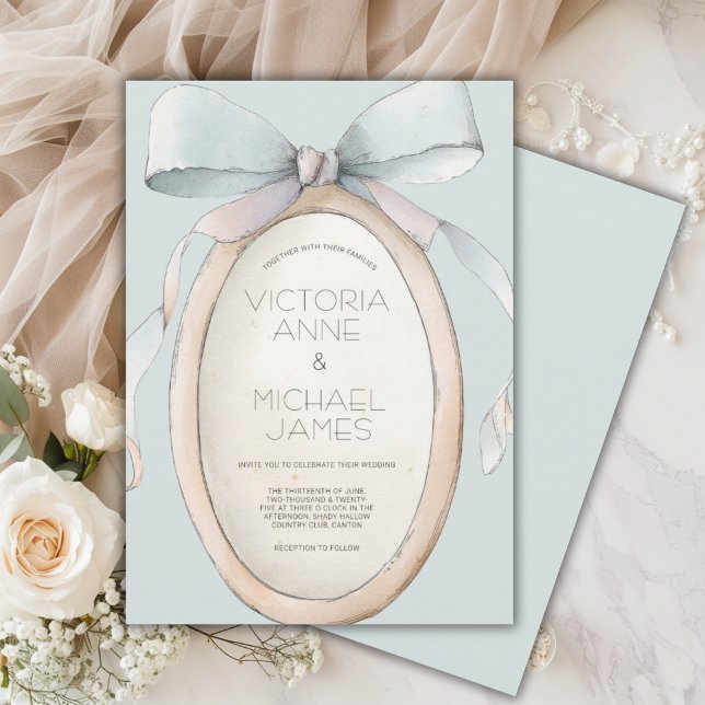 Vintager Blauer Ribbons Einladung zur Hochzeit (Von Creator hochgeladen)