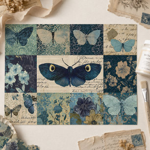 Vintager Blauer Schmetterling Decoupage BlumenColl Seidenpapier