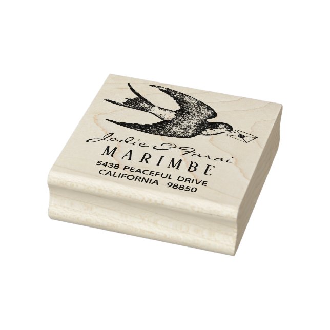 Vintager Blauer Vogel mit Letter Address-Briefmark Gummistempel (Stempel)