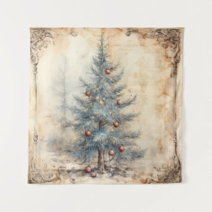 Vintager Blauer Weihnachtsbaum Wandteppich