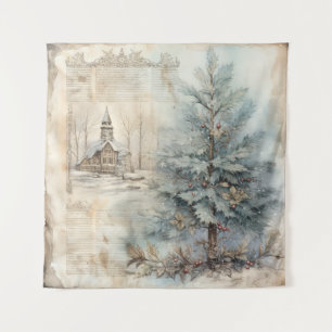 Vintager Blauer Weihnachtsbaum Wandteppich