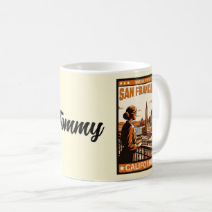Vintager Blick auf San Francisco City Balkon Kalif Kaffeetasse