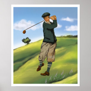 Vintager Blick Golfspieler-Golf-Druck Poster