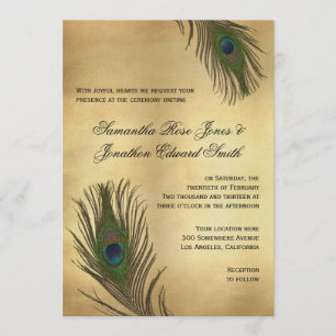 Vintager Blick-Pfau versieht Hochzeits-Einladung Einladung