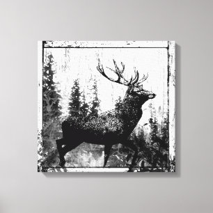 Vintager Blick schwarz und weiß, Hirschtier Leinwanddruck