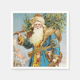 Vintager Blue Coat Santa Claus mit Weihnachtsbaum Serviette