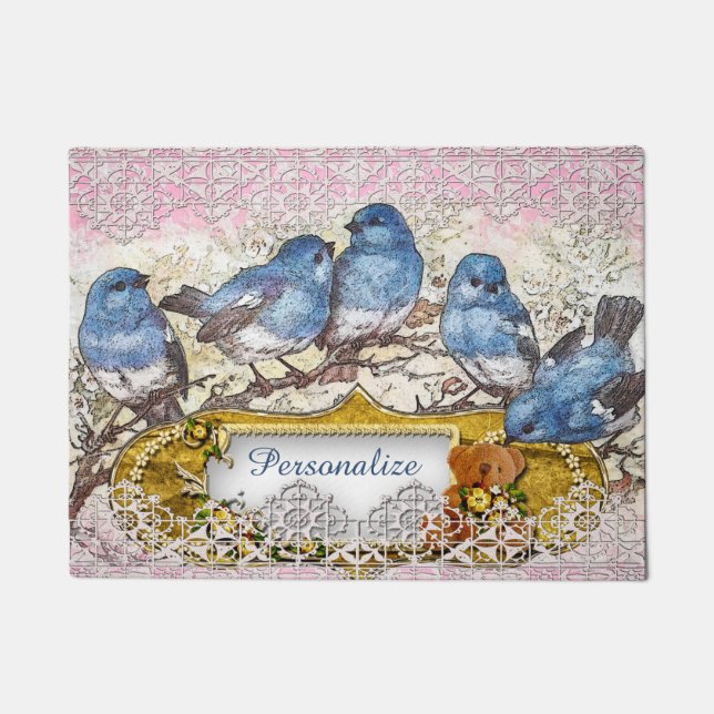 Vintager Bluebird des Glücks willkommen Fußmatte (Vorderseite)