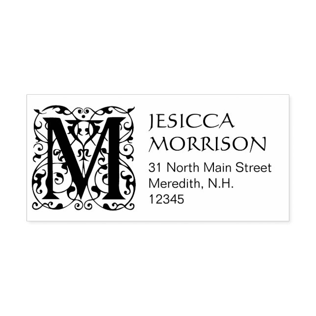 Vintager Blüh Letter M Monogram-Adresse Permastempel (Design)