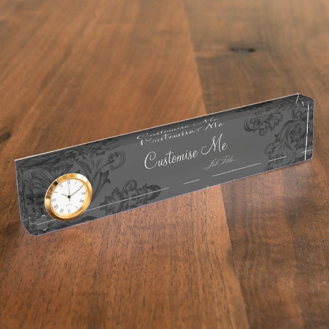 Vintager Blüh (schwarz) (Monogramm) Namensplakette (Seite)