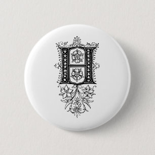 Vintager Blumenanfangsbuchstabe des Monogramm-H Button