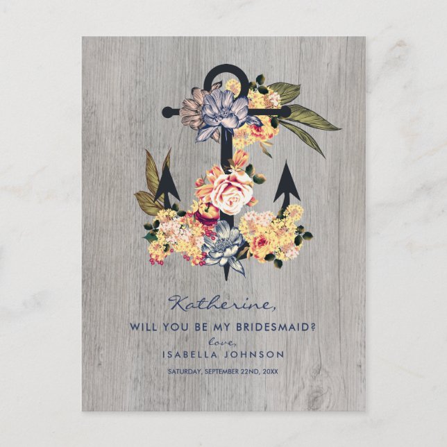 Vintager Blumenanker | Junggesellinnenabschiede? Einladungspostkarte (Vorderseite)