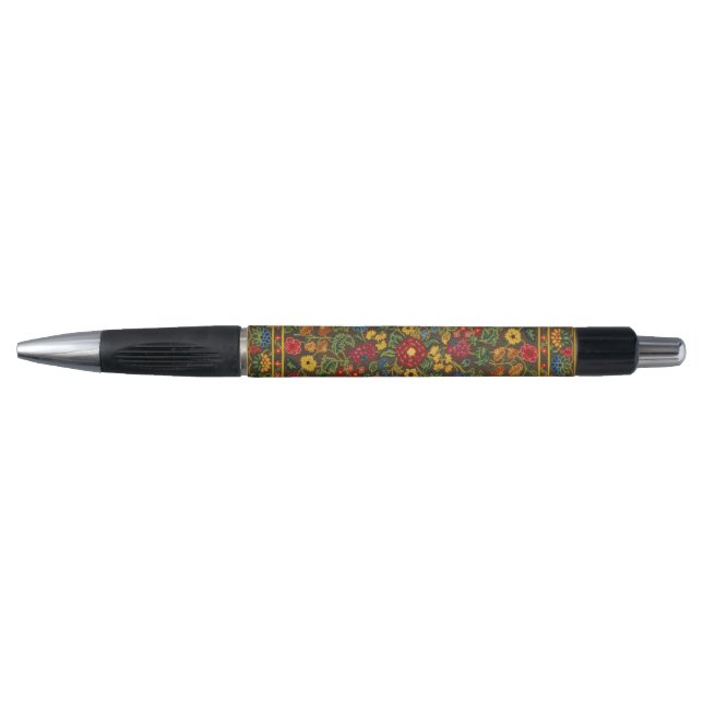 Vintager, blumenbestickter Teppichboden, lebhafte  Kugelschreiber (Vorderseite)