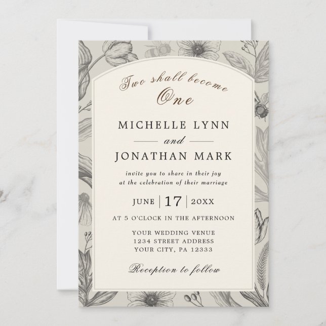 Vintager Blumenbogen Christliche Hochzeit Einladung (Vorderseite)