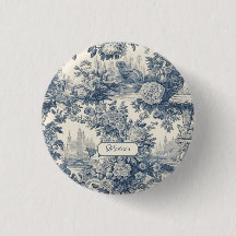 Vintager Blumenchic Blue Toile de jouy Monogram