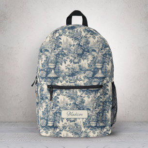 Vintager Blumenchic Blue Toile de jouy monogram Do Bedruckter Rucksack