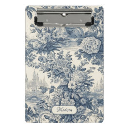 Vintager Blumenchic Blue Toile de jouy Monogram Mini Klemmbrett