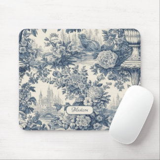 Vintager Blumenchic Blue Toile de jouy Monogram Mousepad