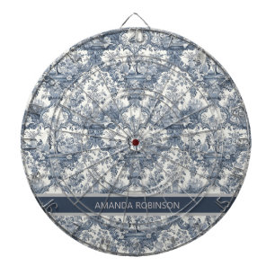 Vintager Blumendamast Blauer Toile de jouy Monogra Dartscheibe