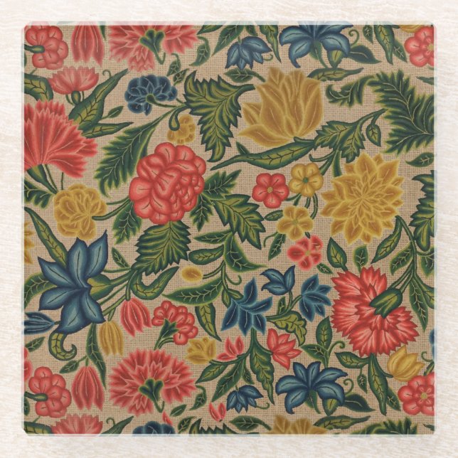 Vintager Blumendesigner Glasuntersetzer (Vorderseite)