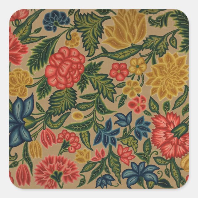 Vintager Blumendesigner Quadratischer Aufkleber (Vorderseite)