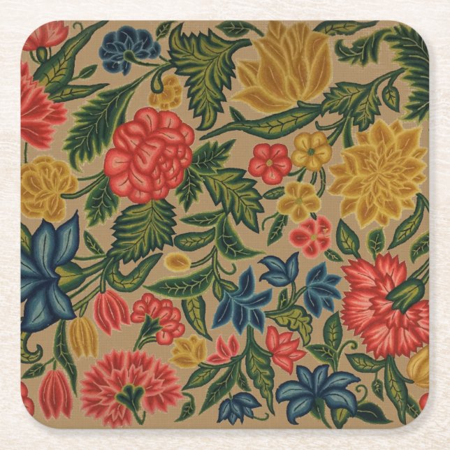 Vintager Blumendesigner Rechteckiger Pappuntersetzer (Vorderseite)
