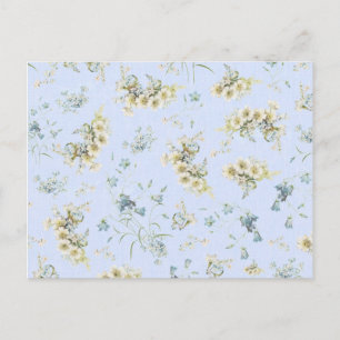 Vintager Blumendruck blau und weiß Postkarte