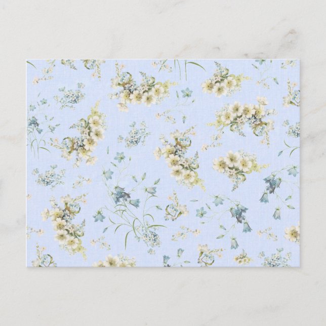 Vintager Blumendruck blau und weiß Postkarte (Vorderseite)