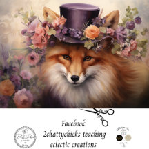 Vintager Blumenfox mit Hut-Blume-Decoupage