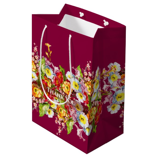 Vintager Blumenfrühling Primroses Niedlich Chic Bu Mittlere Geschenktüte (Rückseite Schrägansicht)