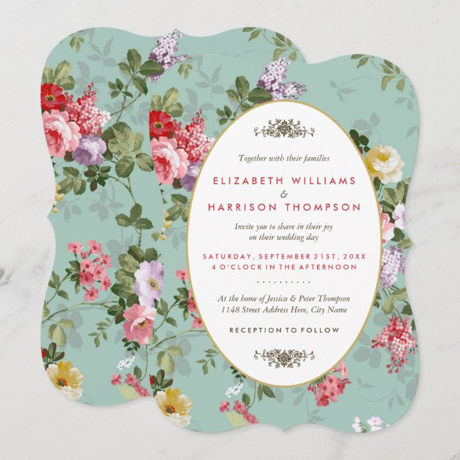 Vintager Blumengarten Botanische Hochzeit Einladung (Vorne/Hinten)