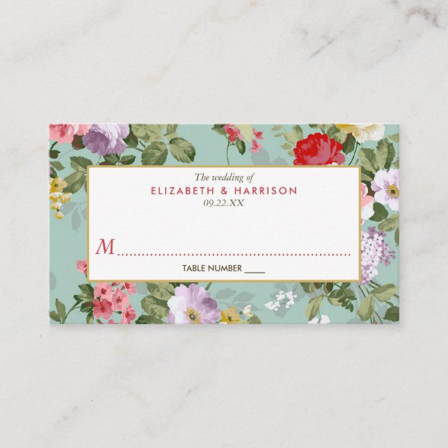 Vintager Blumengarten Botanische Hochzeit Platzkarte (Vorderseite)