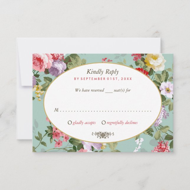 Vintager Blumengarten Botanische Hochzeit RSVP Karte (Vorderseite)