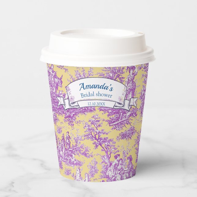 Vintager, blumengelber lila Joule Pappbecher (Vorderseite)