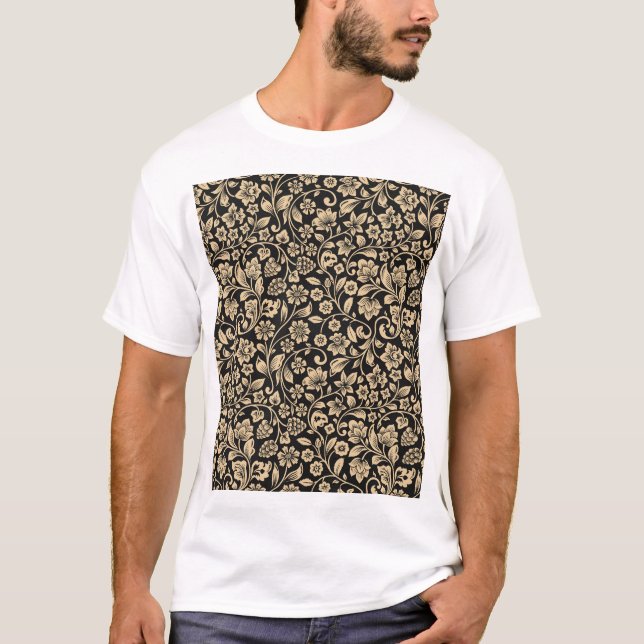 Vintager, blumengeschmückter, grau gezimmerter Hin T-Shirt (Vorderseite)