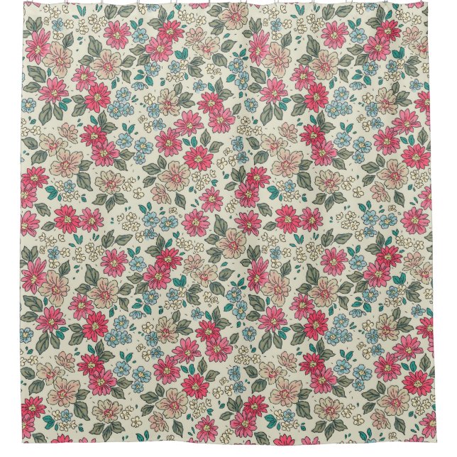 Vintager blumengeschmückter Hintergrund. Blumenmus Duschvorhang (Vorderseite)