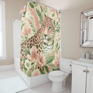 Vintager BlumenJungle Leopard Duschvorhang