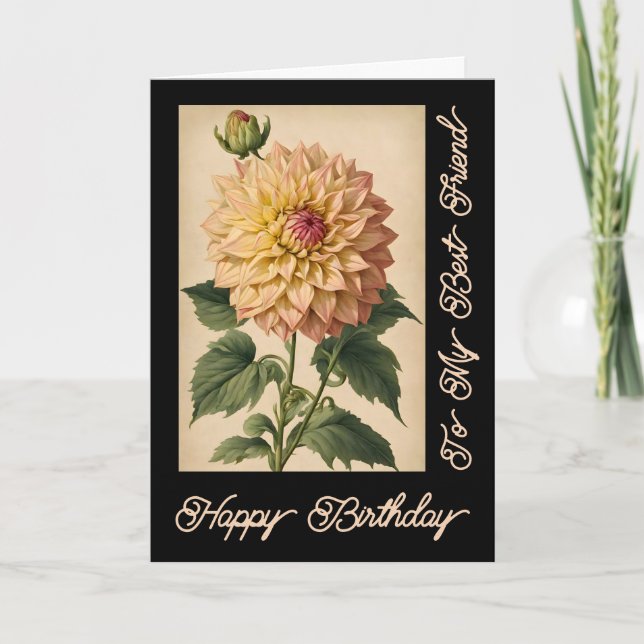 Vintager blumenklassischer weißer Dahlia Schwarzer Karte (Vorderseite)