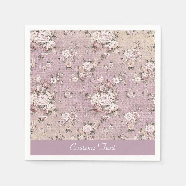 Vintager Blumenlavendel Weiße Blume Personalisiert Serviette (Vorderseite)
