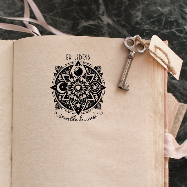 Vintager Blumenmoon & Sun Ex libris Permastempel (Von Creator hochgeladen)