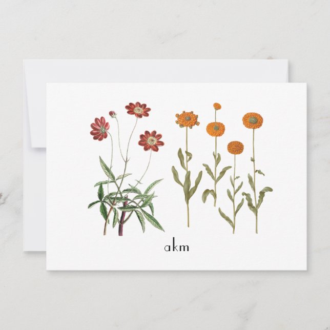 Vintager BlumenOktober Geburtsmonat Mit Monogramm Mitteilungskarte (Vorderseite)