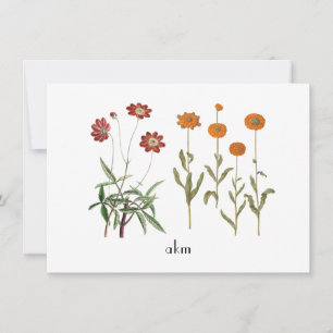 Vintager BlumenOktober Geburtsmonat Mit Monogramm Mitteilungskarte