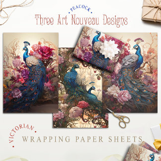 Vintager Blumenpfau Viktorianischer Art Geschenkpapier Set