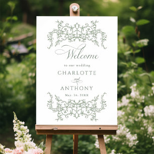 Vintager Blumenrahmen Grün Hochzeitsempfang Poster
