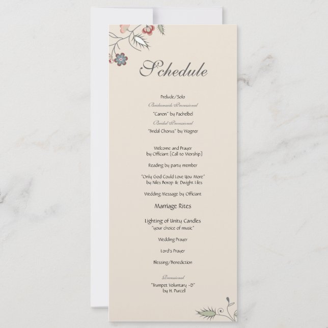 Vintager Blumenrand-Zeitplan Einladung (Rückseite)