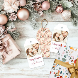 Vintager Blumenrosa Weihnachtsgeschenk Tag Geschenkanhänger