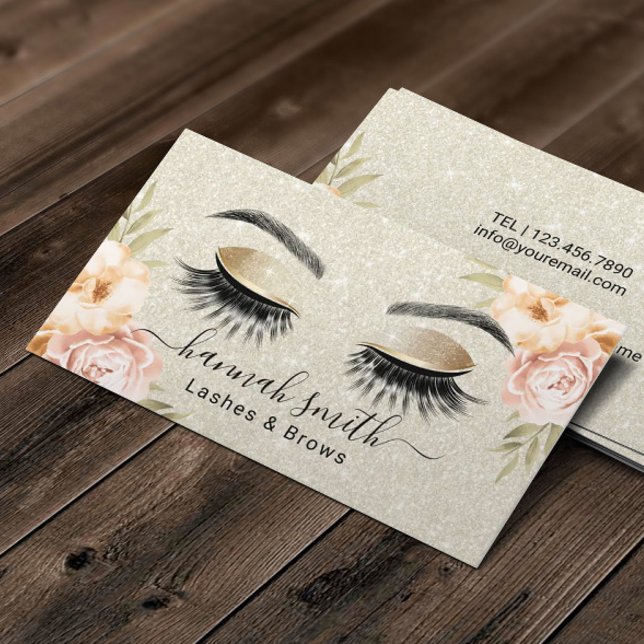 Vintager Blumensalon Ivory Glitzer Lashes Visitenkarte (Von Creator hochgeladen)