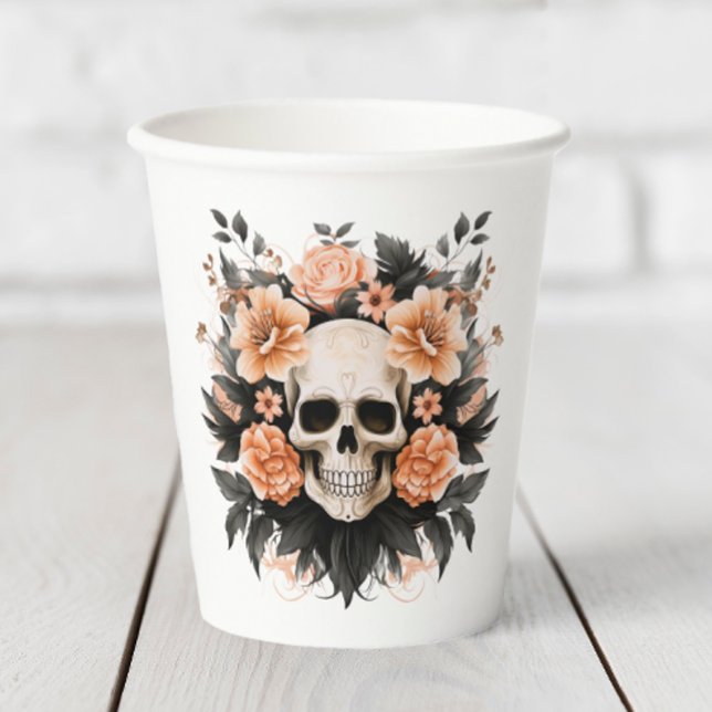 Vintager Blumenschmuck Pappbecher (Add a little elegance to your Halloween party with these spooky skull paper cups.)