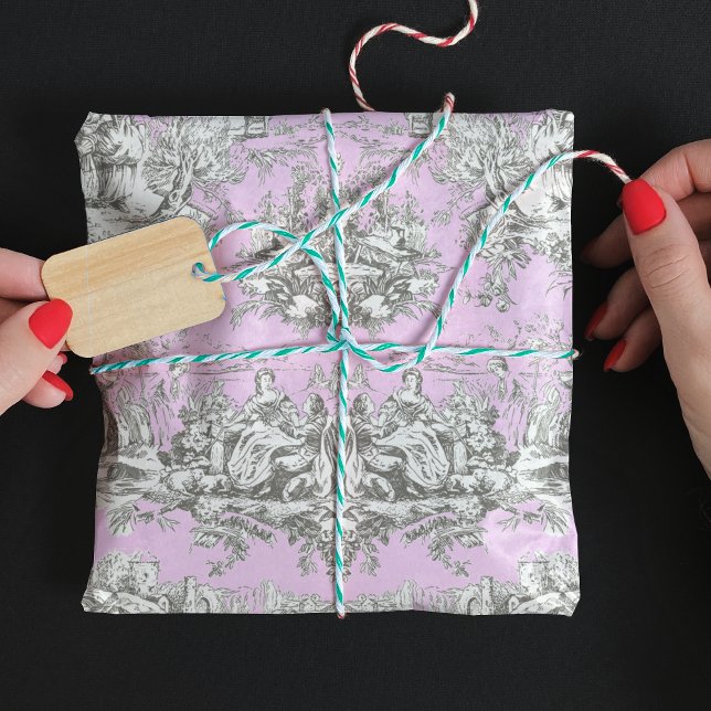 Vintager Blumensee Rosa Toile de jouy Geschenkpapier Set (Von Creator hochgeladen)