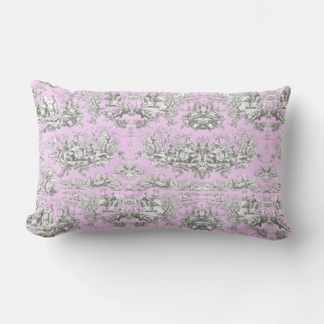 Vintager Blumensee Rosa Toile de jouy Lendenkissen (Vorderseite)